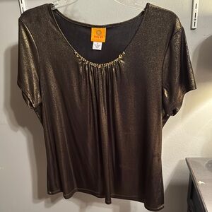 Ruby Rd. Gold Embellished Flutter Sleeve Blouse